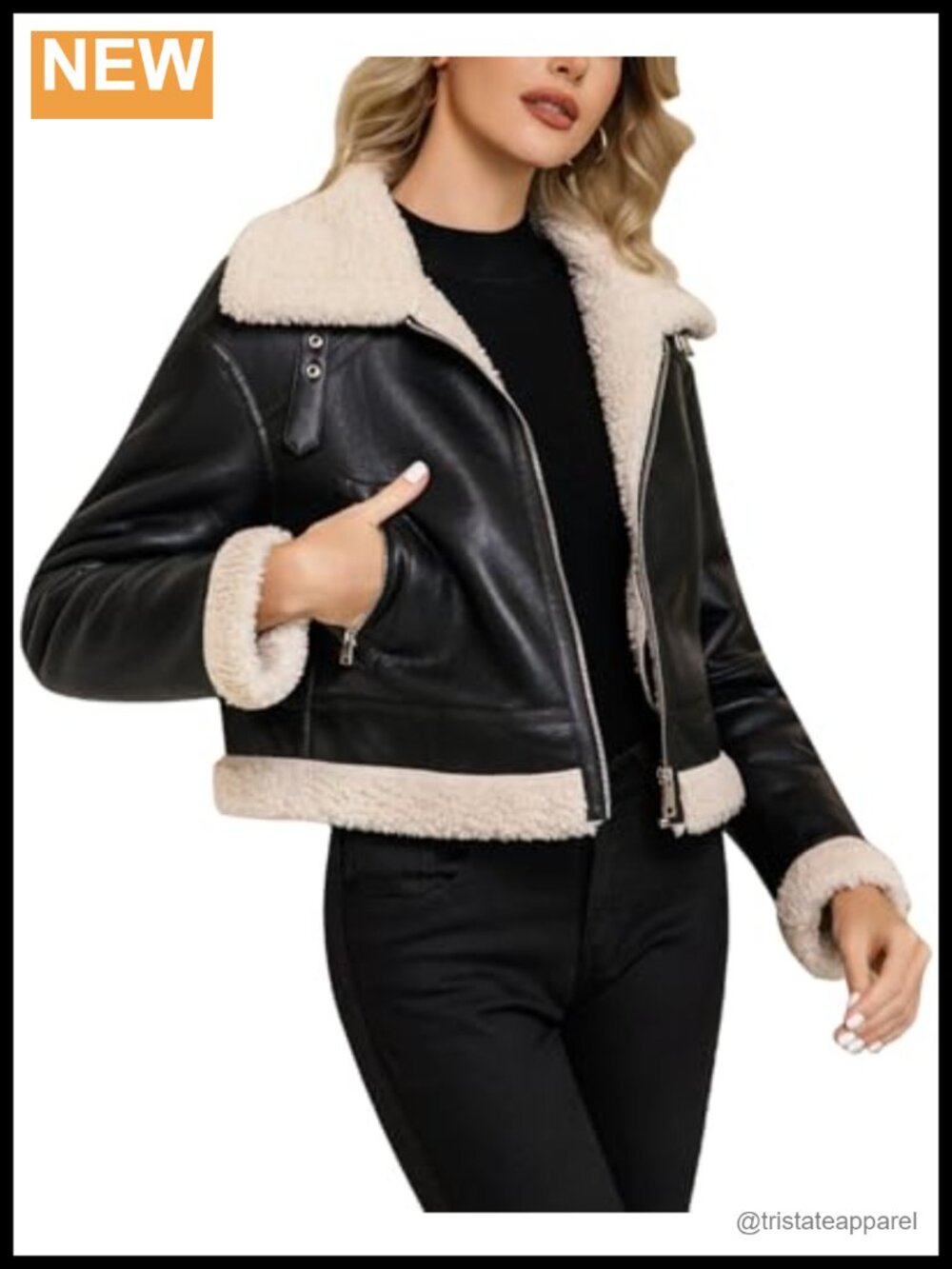 Faux Fur Lined Faux Leather Cropped Motorcycle Jacket